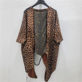 KUCLUT 2026 Summer New Faux Two-piece Mesh Patchwork Leopard Print Short-sleeve T-shirt For Women Loose Asymmetrical Tops 1A3719