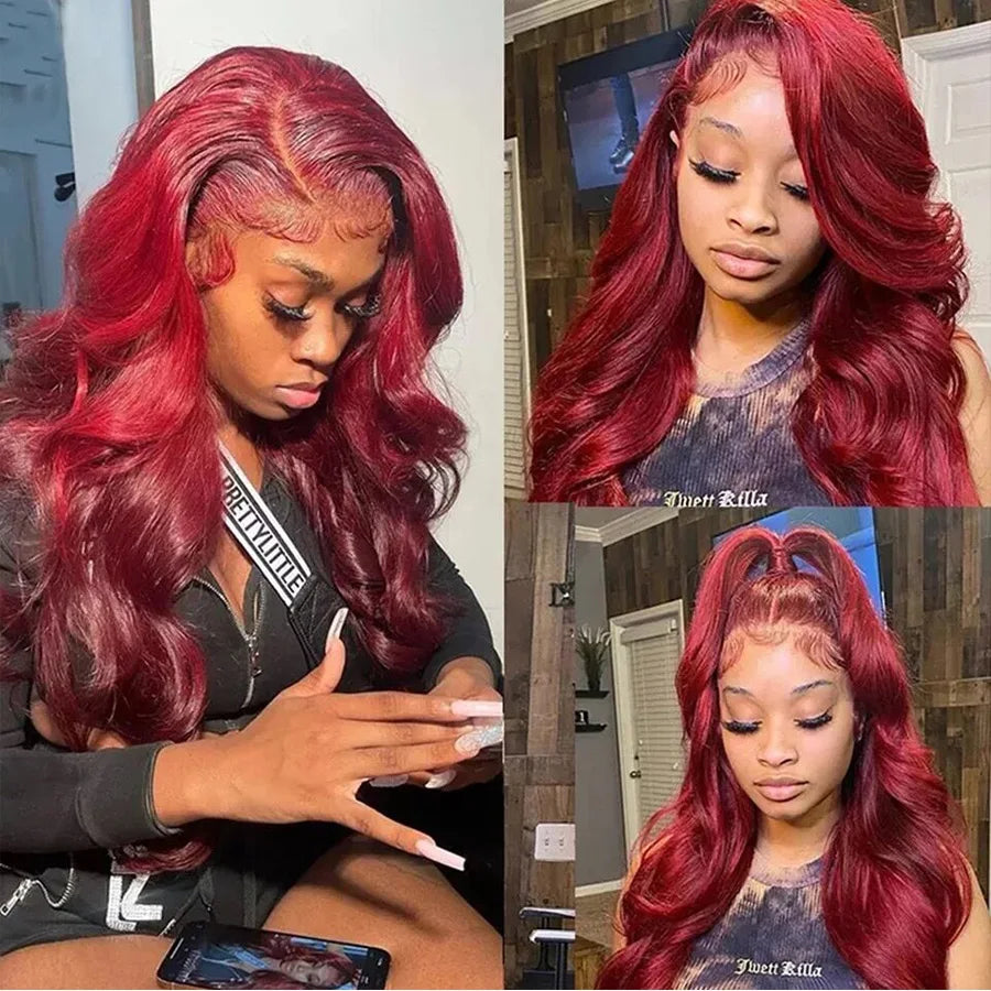 Burgundy Colored 13x4 HD Body Wave Lace Front Wig Human Hair 99J Red 13x6 Full Lace Frontal Wig 200 Density 44 46 Inch Remy Hair