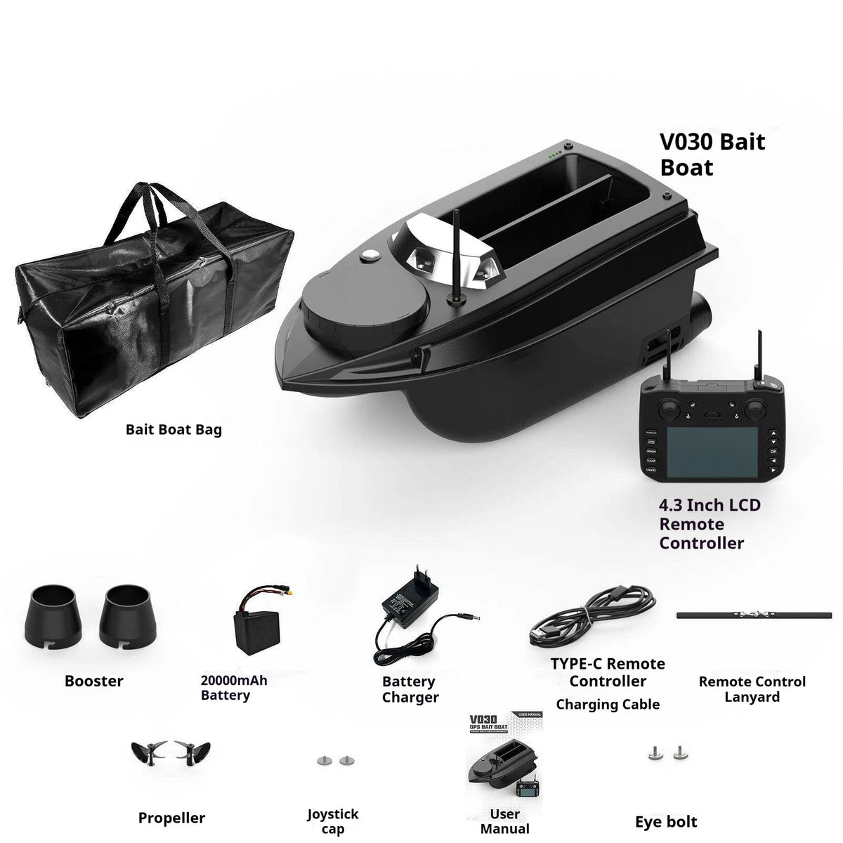 V030 Large RC Bait Ship GPS 9 Fishing Ground 180 Point Intelligent Automatic Cruise Return 12V High Speed Fish Seeker Trawl Nest
