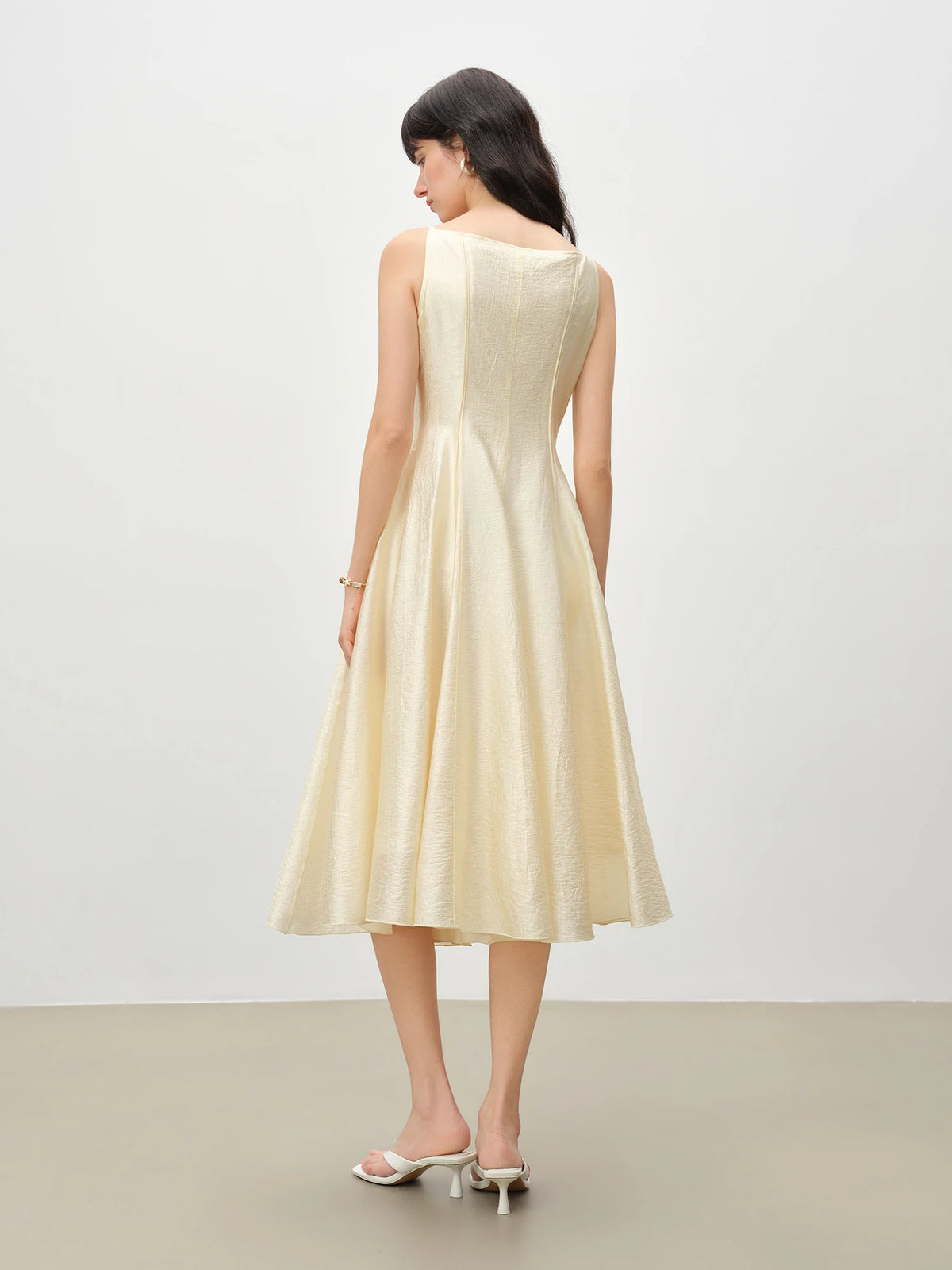ZIQIAO Elegant Off-the-shoulder Patchwork Dress for Women Knee-length Sleeeveless Solid Dating New Arrivals for Spring 2026