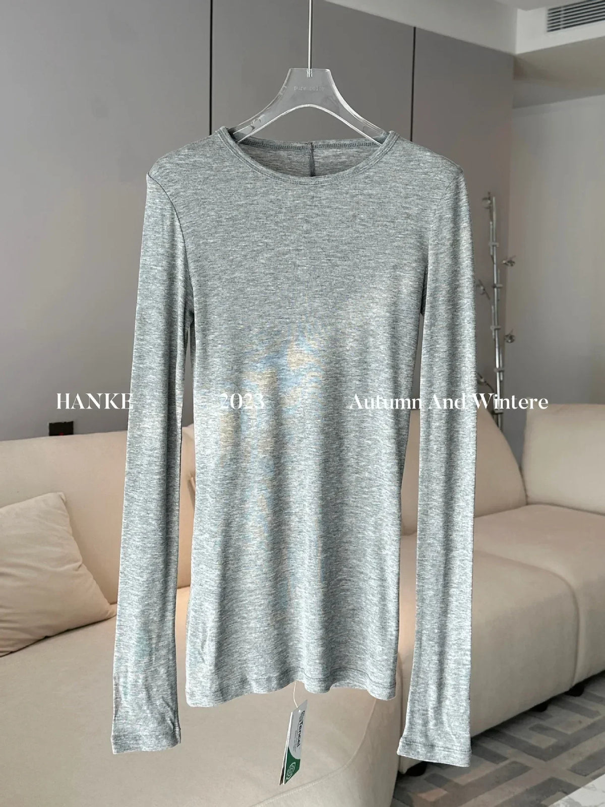 Spring Basic Wool Blending Base Layer Tops Women T Shirt