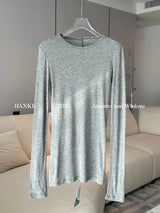Spring Basic Wool Blending Base Layer Tops Women T Shirt