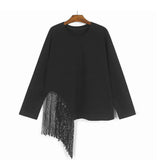 [EWQ] Korean Style Unique Design Beaded Tassel T-Shirt Long Sleeve Beautiful Pullover All Match T Shirt For Women Autumn New