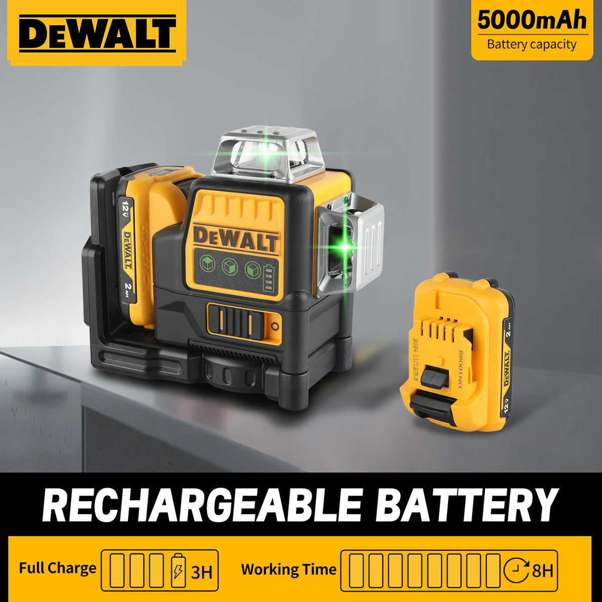 DEWALT 089 12-Line 3-Side 360° Green Laser Level 12V Strong Light