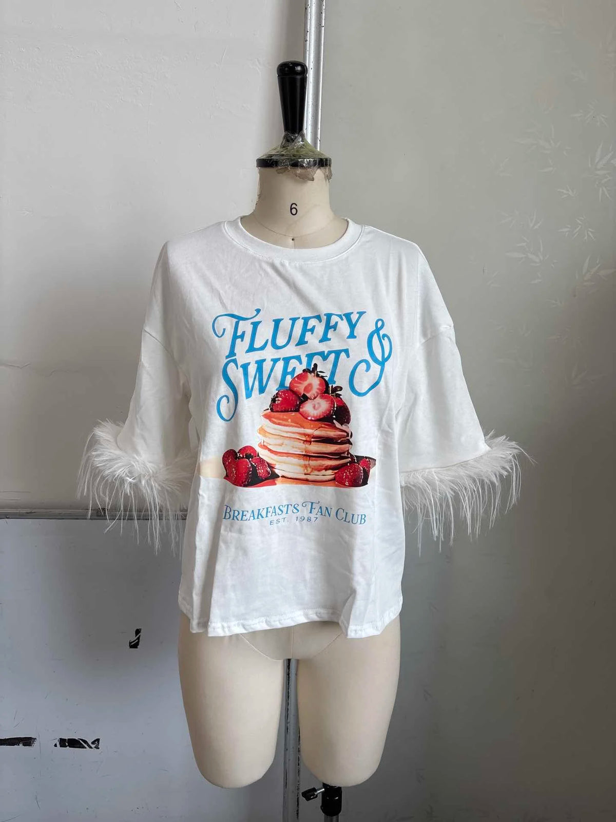 Women Fashion Feather Patchwork Printed T-shirt Casual Round Neck Half Sleeve Oversized Shirt 2026 Lady Summer Street T-shirts