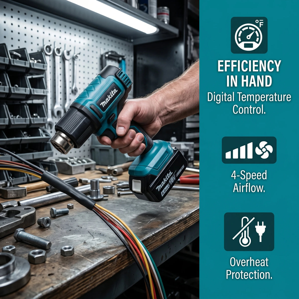 Makita 540°C Temperature Control Heat Gun 18V Cordless Handheld Hot Air Gun With LED Display Soldering Thermal Blower Tool