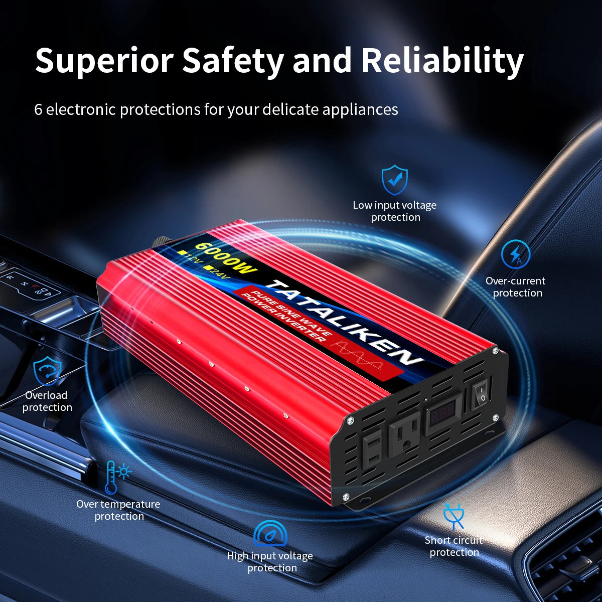 Pure Sine Wave Inverter 3500W/4000W/4500W/5000W inverter  12v converter 60HZ Portable camping car available US socket
