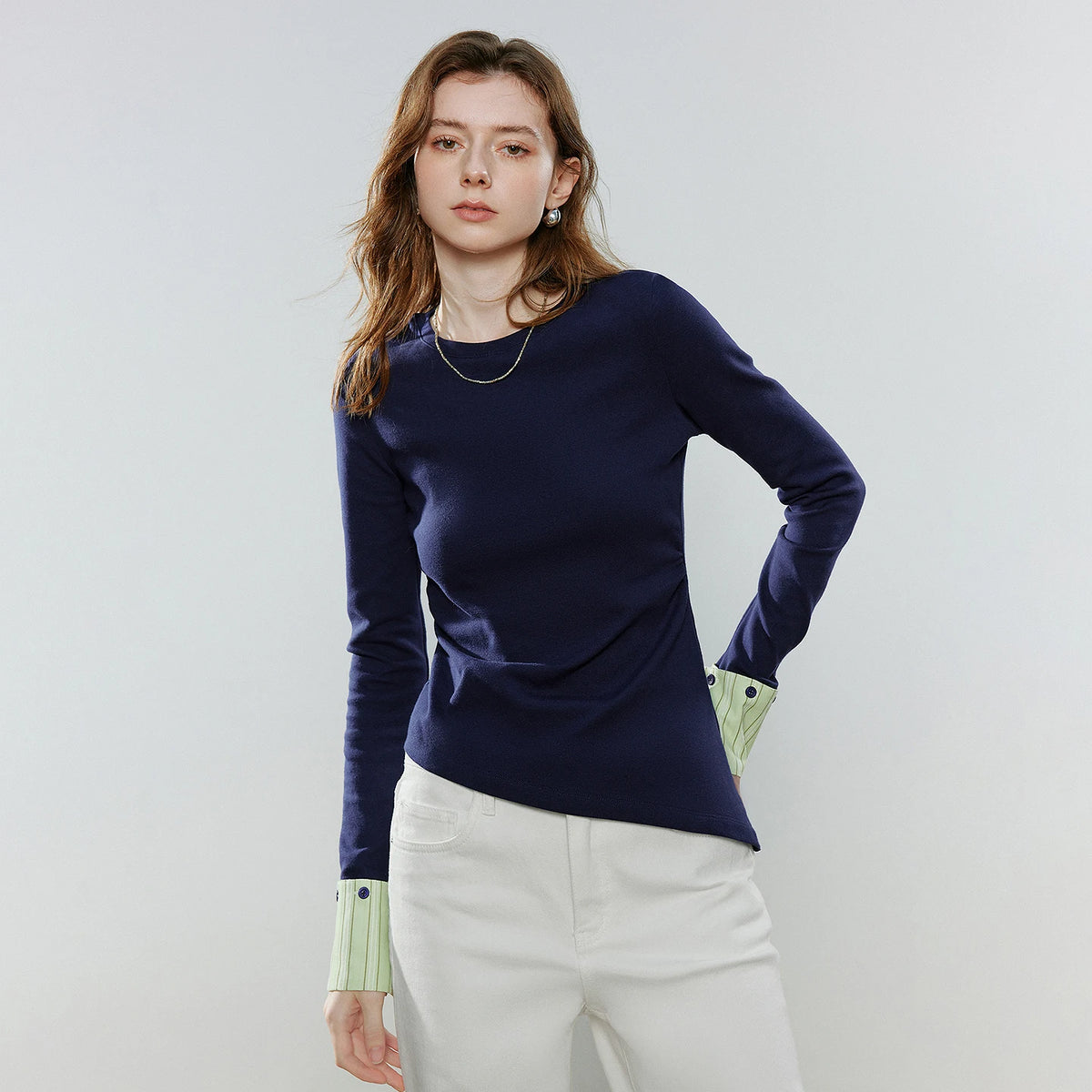 TOYOUTH Women T-Shirts 2026 Spring New Cotton Splicing Diagonal Cut Asymmetric Casual Tops
