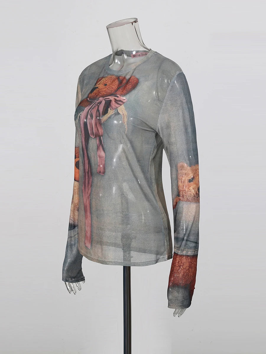 CHICEVER Hit Color Spliced Printing T Shirt Female O Neck Long Sleeve Loose Basics Streetwear Women's T Shirts Fashion Autumn