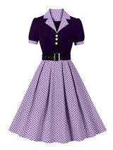 Tonval Black and Polka Dot Vintage Pleated Dresses Notched Collar 2025 Elegant Summer Women Short Sleeve Belted 50s Retro Dress