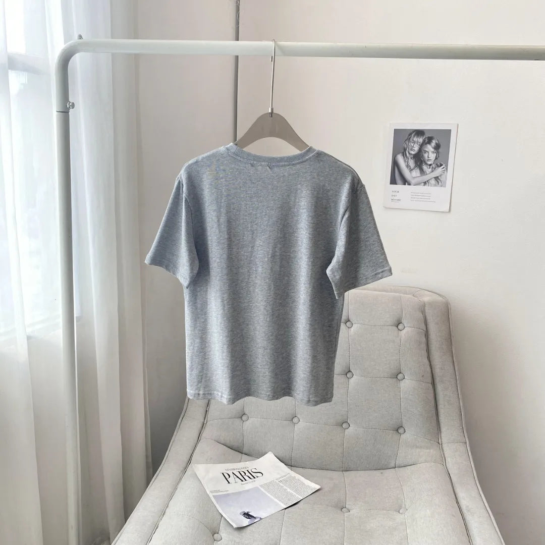 Women's Gray Tshirt Letter Print Pattern Short Sleeve Fashionable and Casual Tee 2024 Summer Female O-neck T-Shirt