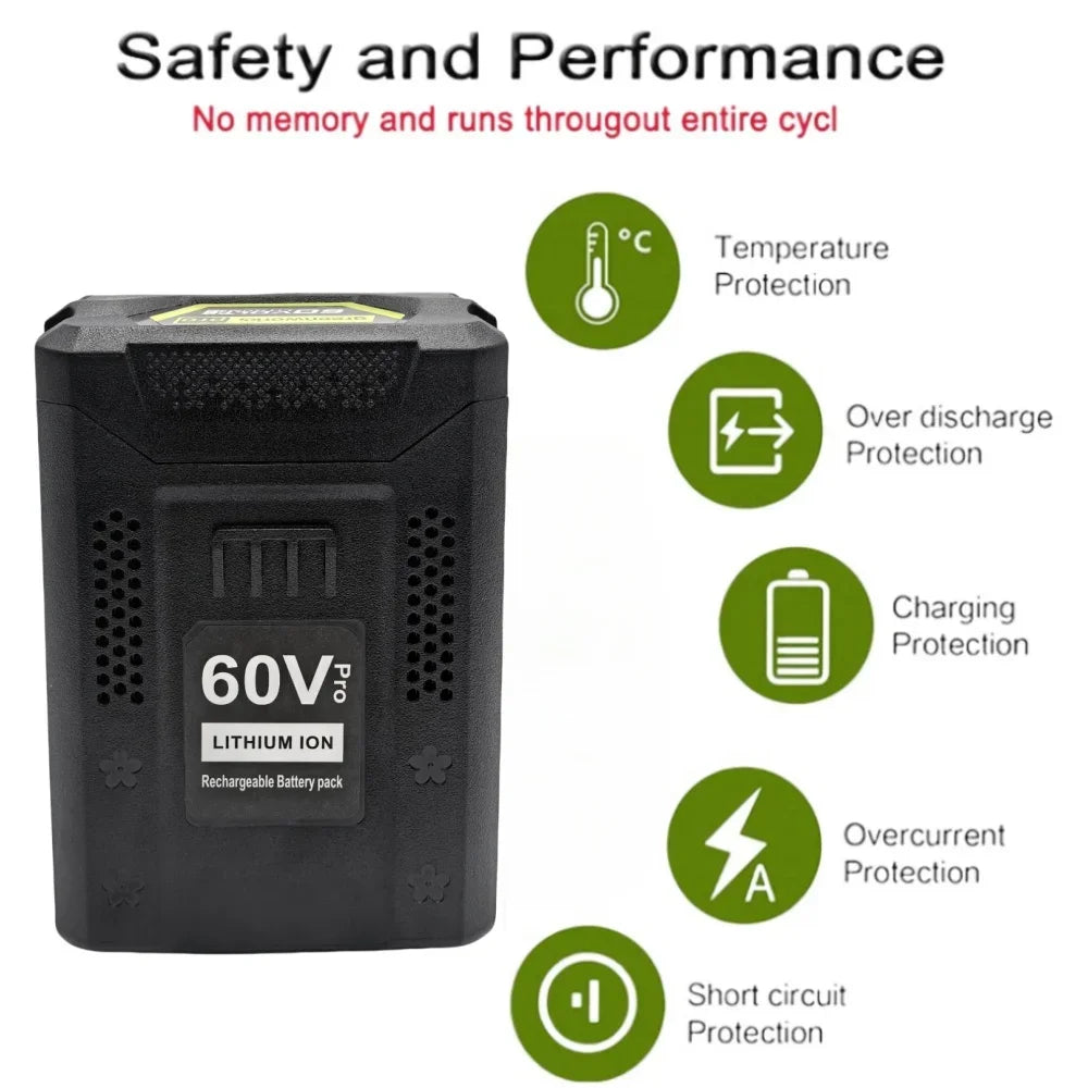 For Greenworks PRO 60V 6.0/8.0/10.0AhLithium Ion Battery Replacement 3X Longer Runtime,for brushless lawn mowing GD60AB, etc