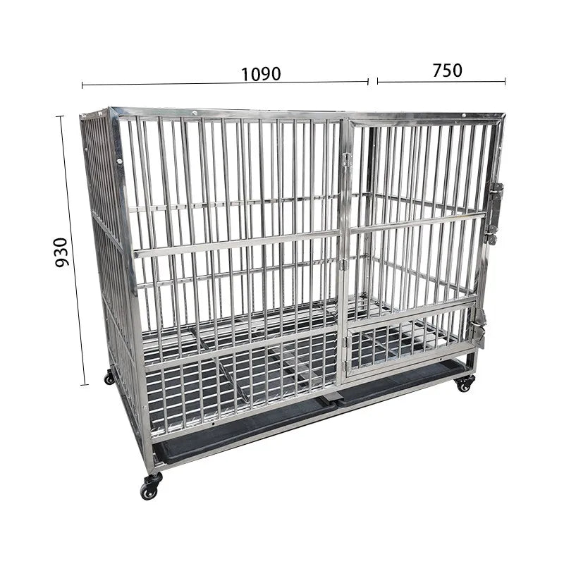 Stainless steel dog cage indoor foldable portable medium and large dog pet cage with tray square tube dog cage breeding