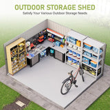 10 x 12FT Outdoor Storage Shed with a Lockable Hinged Door and 2 Windows, Patio, Dark Grey/White