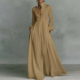 Spring Elegant Pocket Maxi Shirt Dress Women Long Sleeve Button-Down Flowy A-Line Dress Summer Beach Vacation Boho Party Dresses