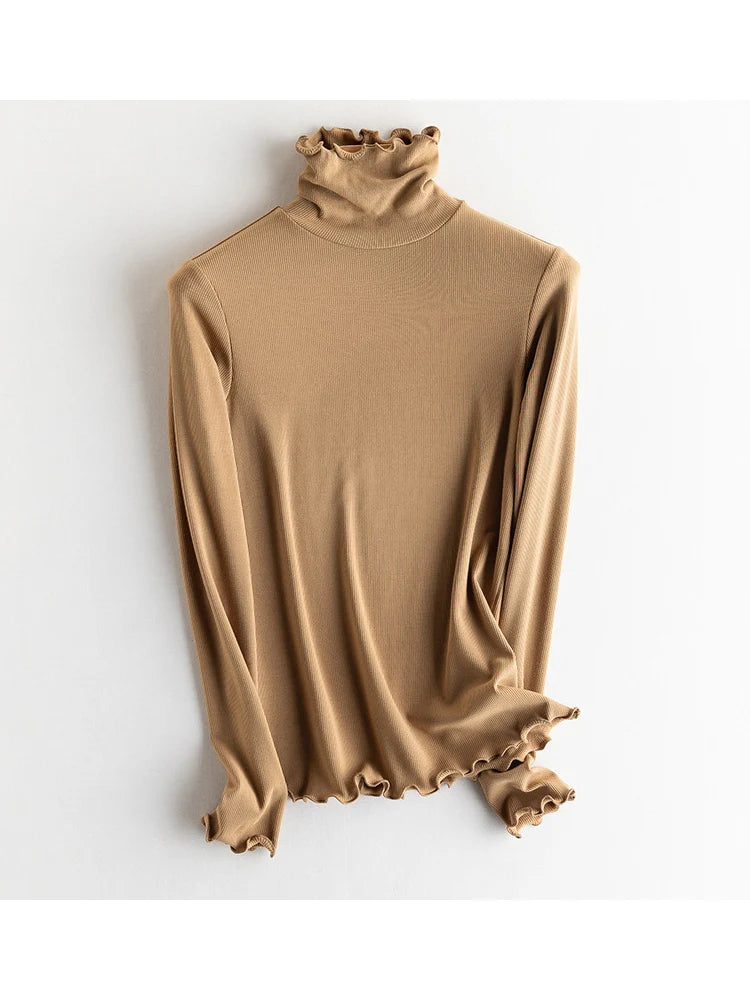 SuyaDream, Women Bottoming T Shirt, Silk Viscose Blend, Long Sleeves, Solid Basic Thermal Shirt, 2024 Autumn Winter Top