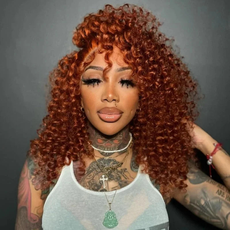 8-22Inch Deep Wave Bob Ginger Orange Lace Front Wigs Bob Human Hair Wig