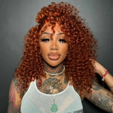 8-22Inch Deep Wave Bob Ginger Orange Lace Front Wigs Bob Human Hair Wig