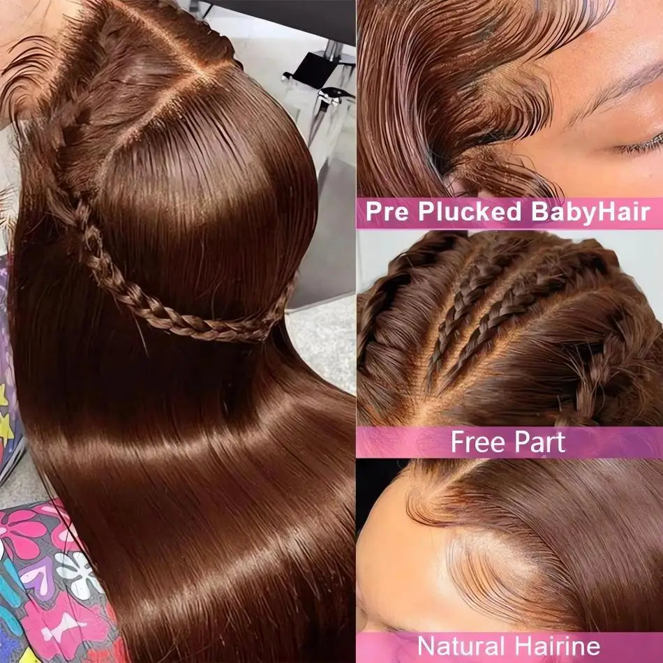 Chocolate Brown Straight 13X6 Hd Lace Frontal Wig Colored Human Hair 13X4 Lace Front Wigs For Women Preplucked 30 36 Inch