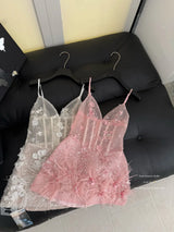 Women's Spring Summer Elegant Strap Feather Patchwork Sequined Mini Dress Lady Holiday Party Sexy Fishbone Waist Mini Dress