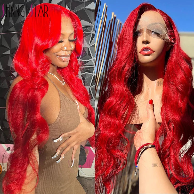 34 Inch 13X6 Hd Lace Frontal Wigs For Women Red Color Deep Wave Frontal Wig Body Wave 13X4 Lace Front Human Hair WIg Curly Hair