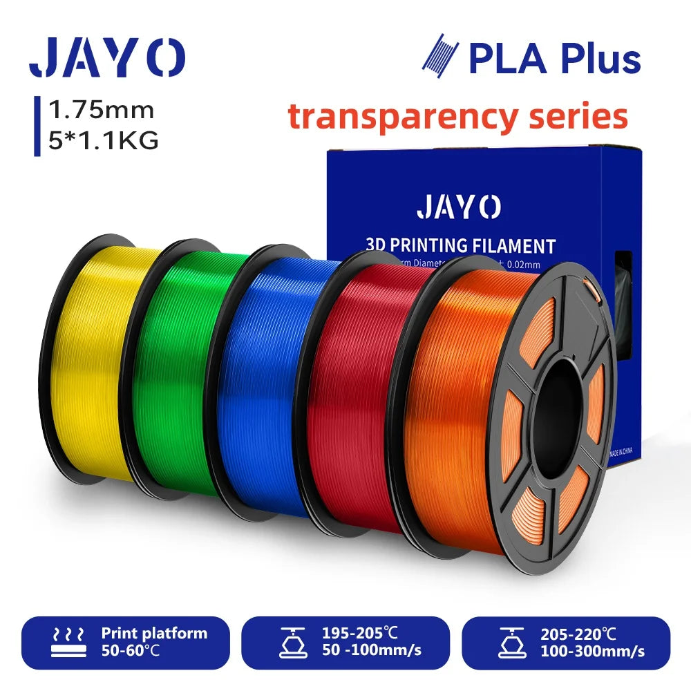 JAYO 3D PETG/PLA/PLA PLUS Filament 1.75mm PLA Filament 5 Rolls For Bambu FDM 3D Printer Neatly Wound 3D Printing Material for 3d