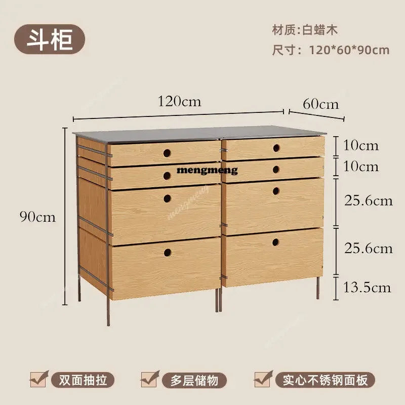 A139 Stainless steel solid wood chest cabinet household multi-layer storage storage living room locker