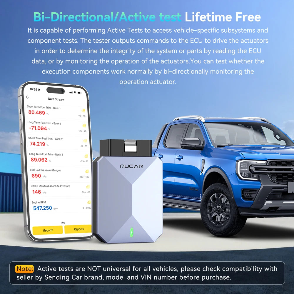 WH MUCAR BT200 Max OBD2 Scanner CAN FD Bi-Directional Control All System Diagnostic Tool 15 Reset Lifetime Free Update