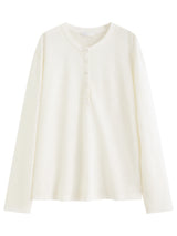 FSLE 2026 Summer Women's Lightweight Long Sleeve T-Shirt with Half Open Round Neck - Casual Cover-Up Top for Daily Outings