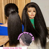 Kinky Straight Human Hair Wigs 360 Lace Front Wig Invisible Strap HD Pre