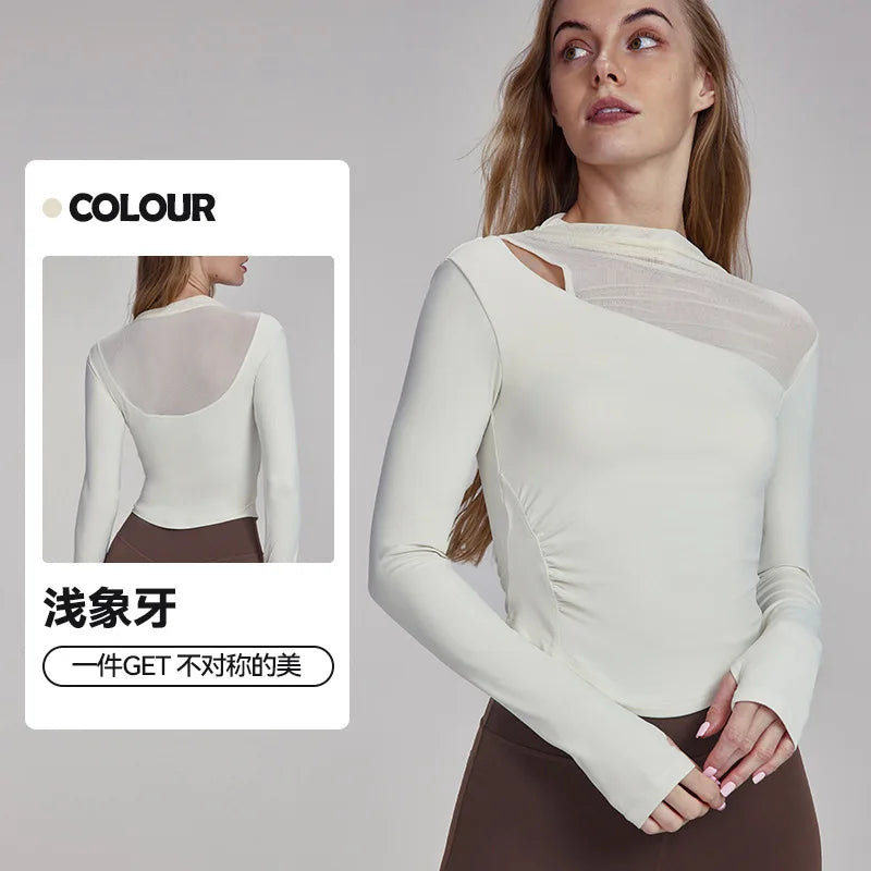 Top with Chest Cushion for Autumn and Winter, Slim Fit and Slimming, Sports Long Sleeved T-shirt for Women, Outdoor Fitness Top