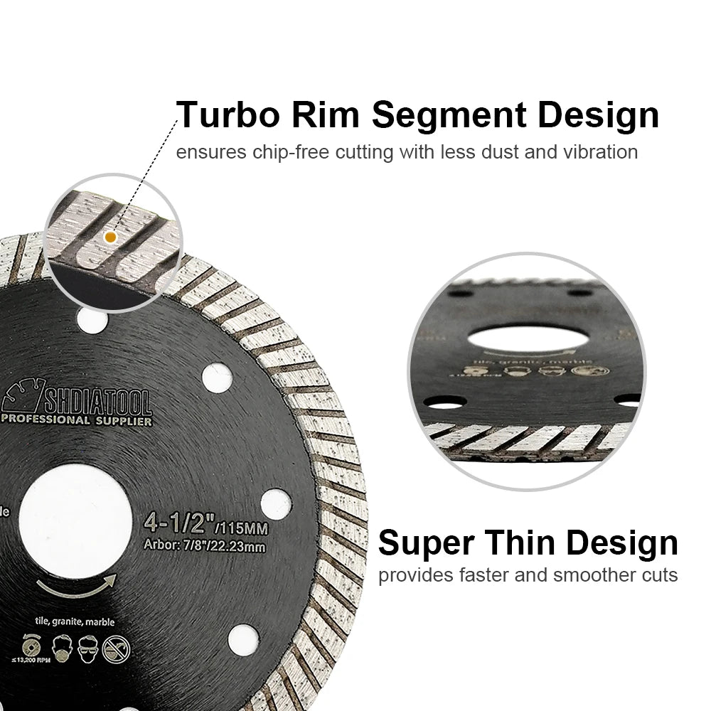 SHDIATOOL 10pcs Super-Thin Diamond Turbo Blades Cutting Ceramic Tile Granite Disc Saw Blade Cutter Marble Diameter 4" 4.5" 5"