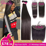 Queenlike 5x5 Lace Closure With Bundles Brazilian Weave 30 40 Inch Straight Human Hair Bundles With 6X6/13X4 Frontal Closures