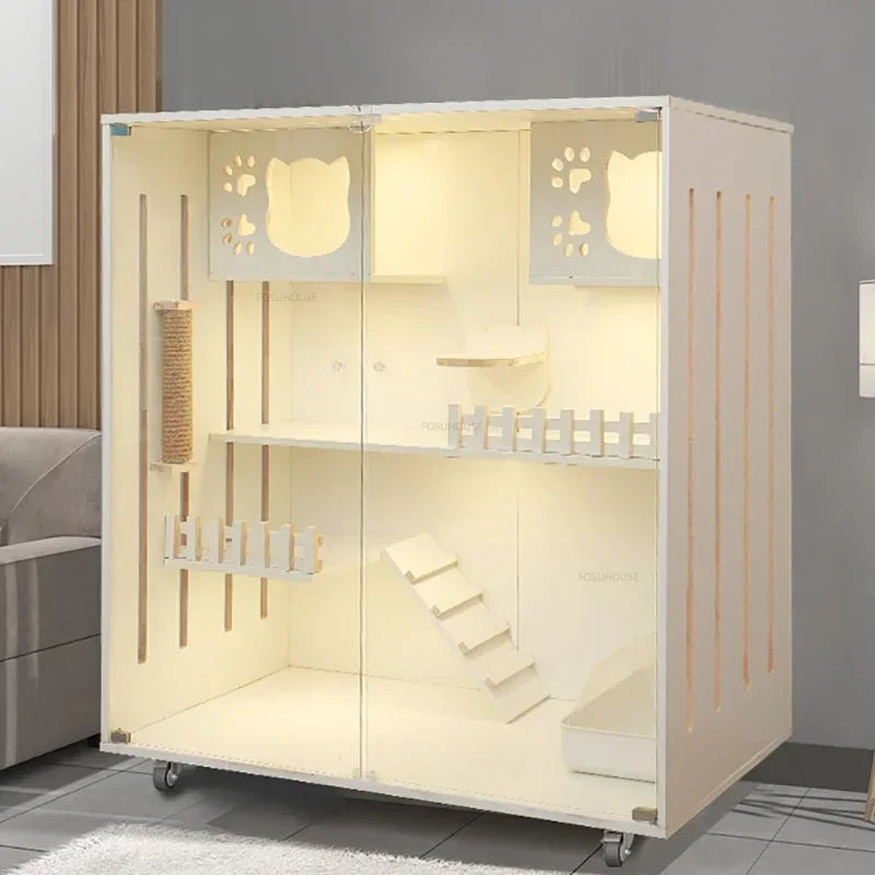 Solid Wood Cages Super Large Cat Villa Double-storey Cat Cage House Home Luxury Nest Cat Cabinet Indoor Pet  House