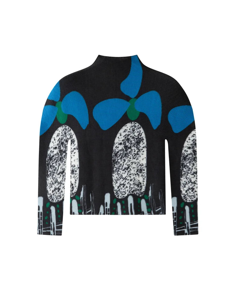 Miyake Pleated T-Shirt Plisse Unique Printed Long-Sleeve Pleats Top Spring/Summer 2026 Slightly High-Necked Fitted Fold T-Shirt
