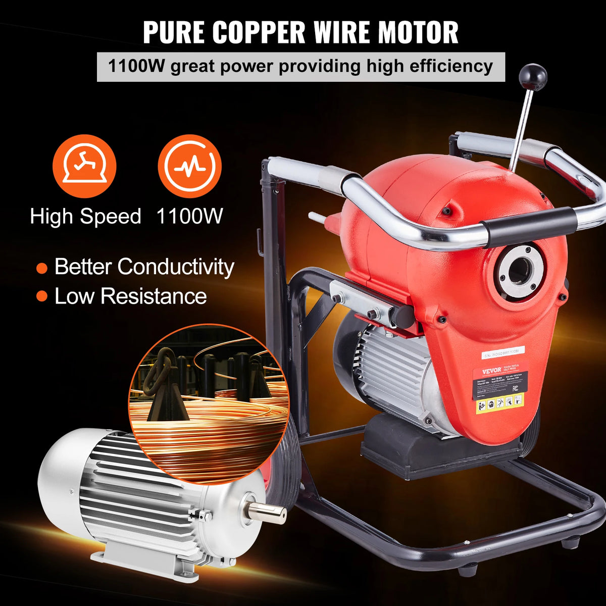 SucceBuy Drain Cleaner Machine 120FT 6/5 Inch 1100W Electric Sewer Snake Auger Manual Feed CW/CCW Control Pipe Cleaning Machine