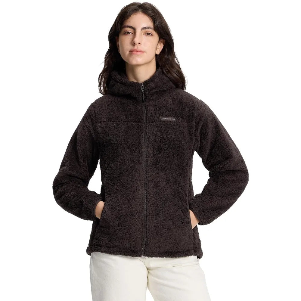 Pioneer Camp Women's Fuzzy Fleece Jacket Full Zip Up Lightweight Warm Soft Fleece Coat with Hood for Spring Fall Winter