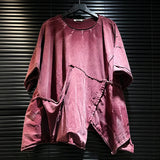 DEAT 2026 Summer Distressed Washed Deconstructed T-shirt With Patchwork Design Asymmetrical Hem Loose Short-sleeved Top 11B467