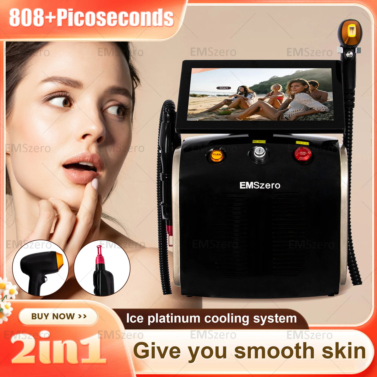 2IN1 808 Diode Laser Hair Removal & Picosecond Laser Tattoo Removal Machine with Cooling, CE Certified