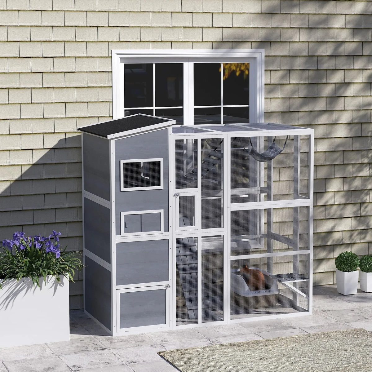 Large Catio Outdoor Cat Enclosure for 2-3 Cats 76" x 36" x 68" Gray