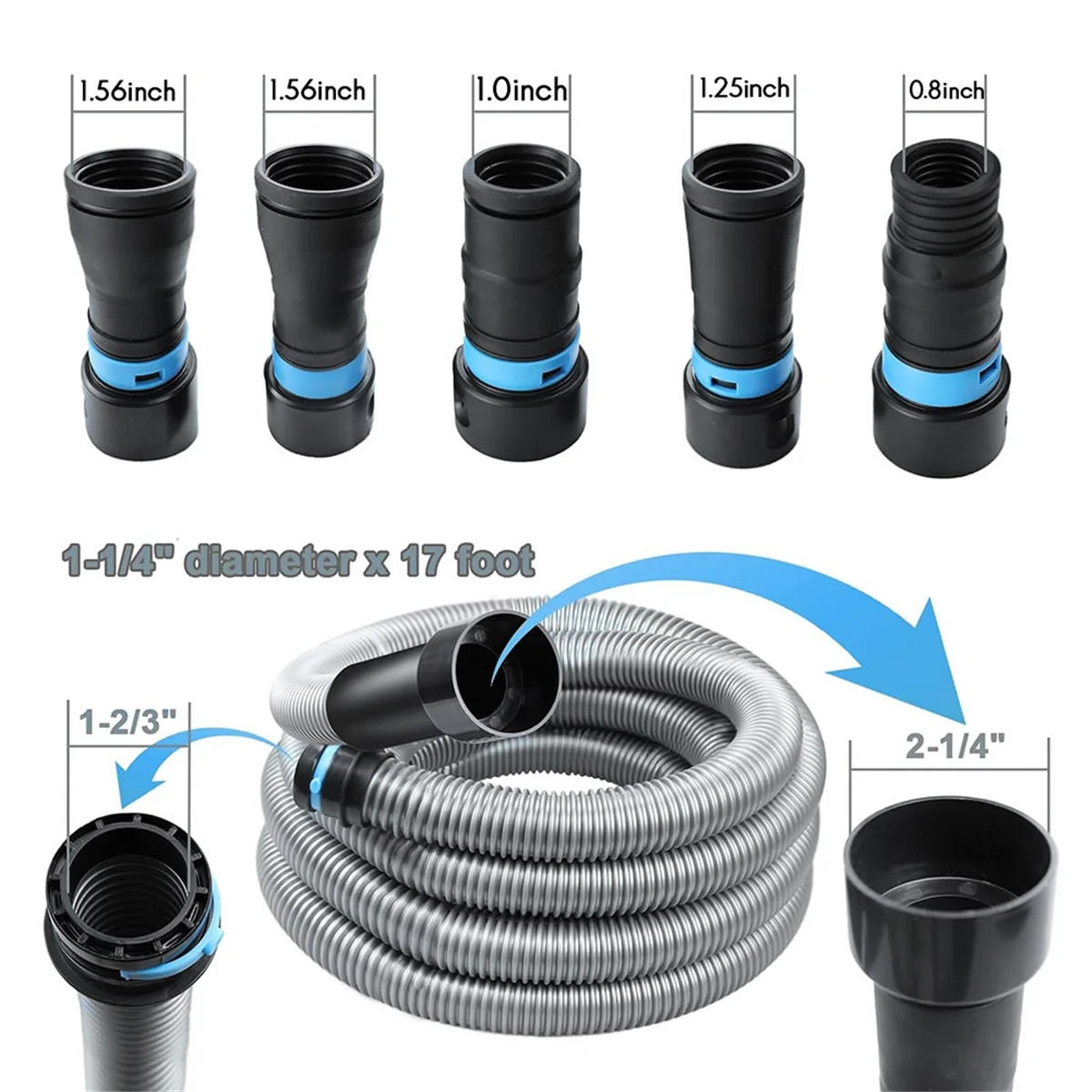 1 1/4 Inch X 10 Feet Dust Collection Hose Kit for Home and Vacuums System with 5 Adapters of Woodworking Power Tool