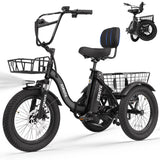 ESKUTE T300 Electric Bicycle Trike for Adults, 624Wh Battery, 1200W Motor eBIKE, 18"x3.0" Fat Tires, Foldable 3-Wheel E-Bike