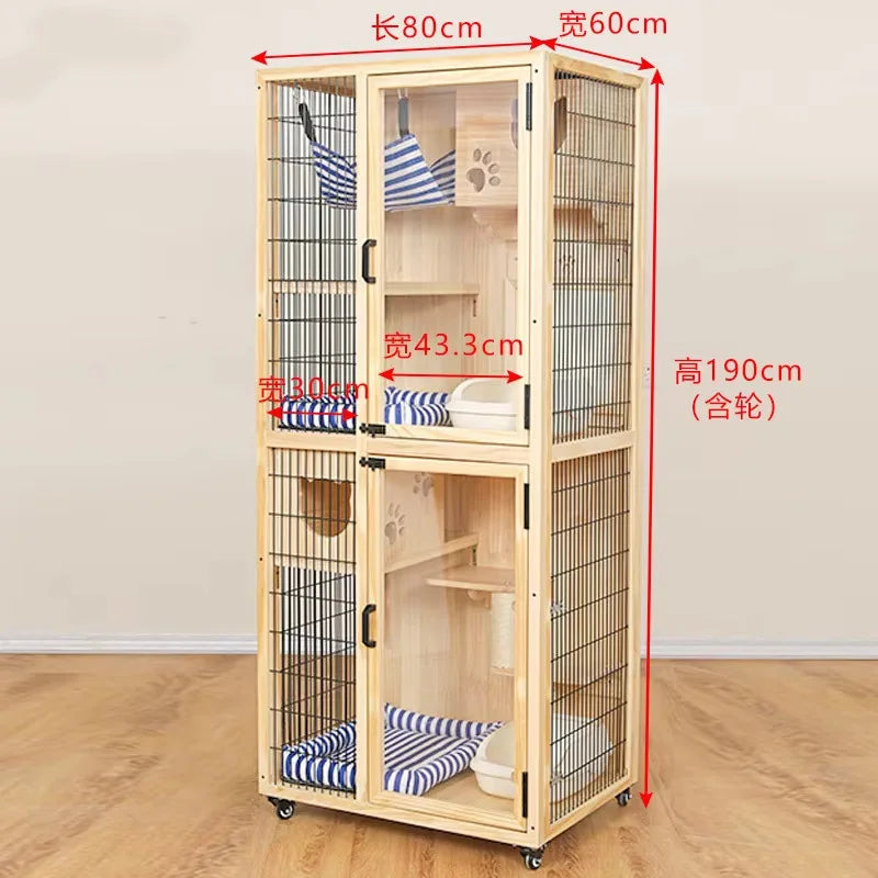 Cat Villa Wooden Cat Cage Household Space Cat House Luxury Indoor Room Cabinet Nest House Nest