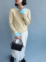 Gias Color-Blocked Faux Two-Piece Long-Sleeve T-Shirt, Regular Shoulder Slim-Fit Top, Layered Slim-Fit Base Shirt, Short T-Shirt Slim-Fit Slimming Inner Layer Base Shirt