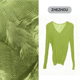 Miyake Pleated T-shirt 2025 Fall New Solid Color Bottoming Shirt Female Slim Thin Pleats Simple V-neck Inner Top Thin Clothing