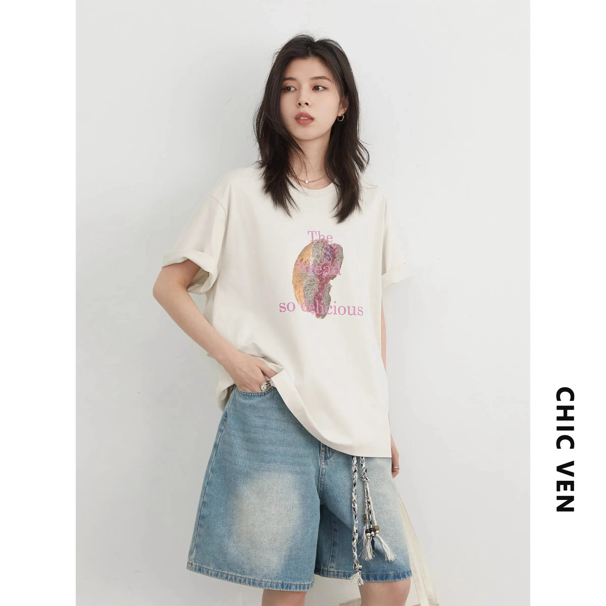 CHIC VEN Fashion Women T-Shirts Cool Sunscreen Printed Short Sleeve Tees Antibacterial Quick Drying Top for Girl Summer 2025