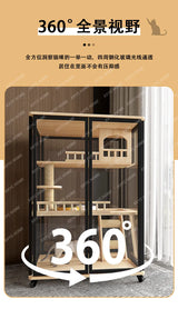 AA No panoramic cat villa household cat cage indoor solid wood balcony direct sales cat cage