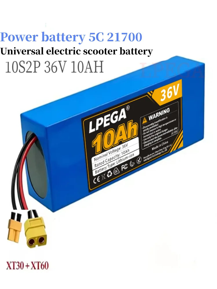 10S2P 21700 5C power lithium battery pack 36V 100% 10.0Ah rechargeable 500W for electric scooters, bicycles, motorcycles