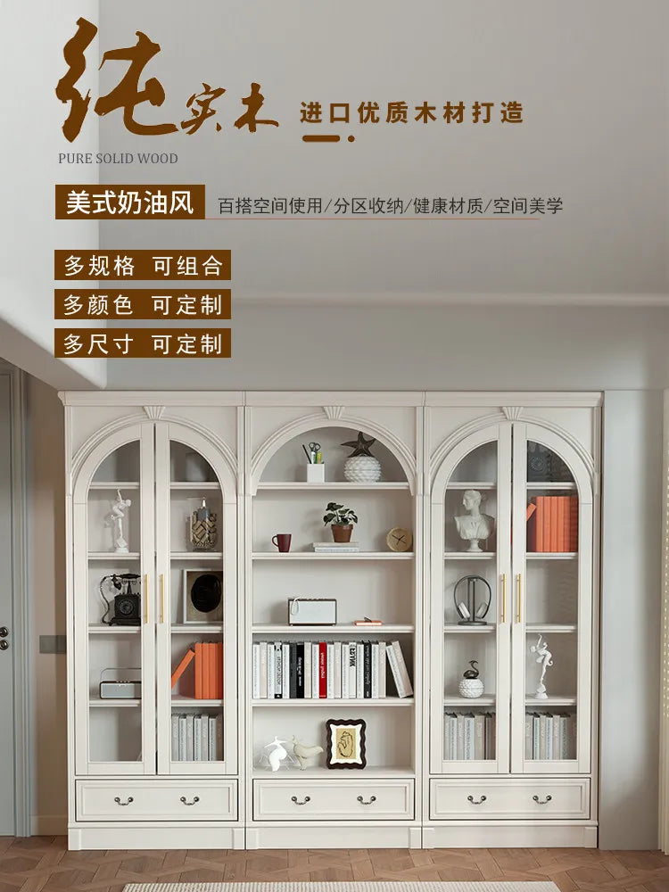 Retro arched free combination whole wall to living room cabinet bookcase