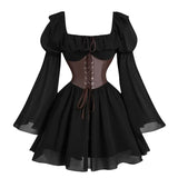 Renaissance Period Medieval New Long Sleeved Women's Bubble Sleeve Dress Halloween Fashion Retro New Party Waist Cinched Skirt